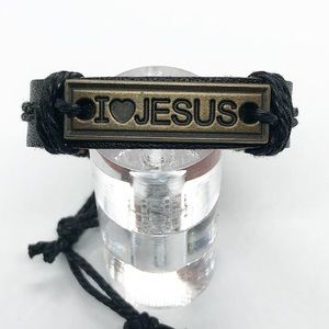 Black leather bracelet.